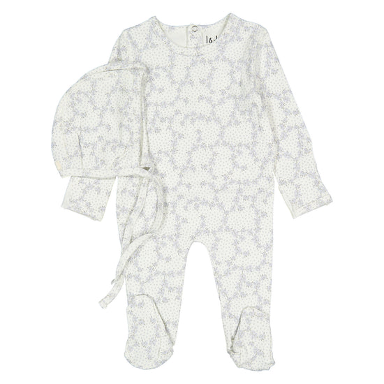 Blue Vintage Vine Footie+ Bonnet