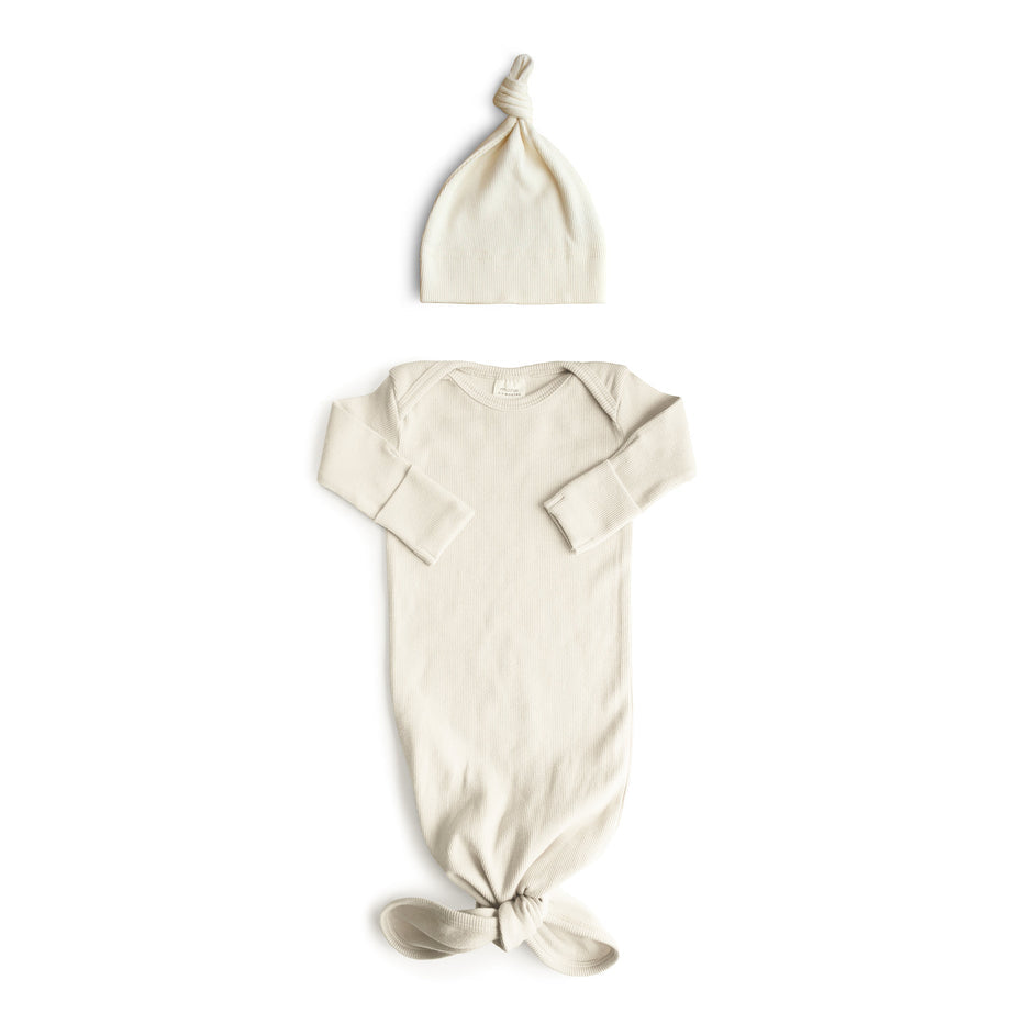 Ribbed Knotted Gown - Ivory