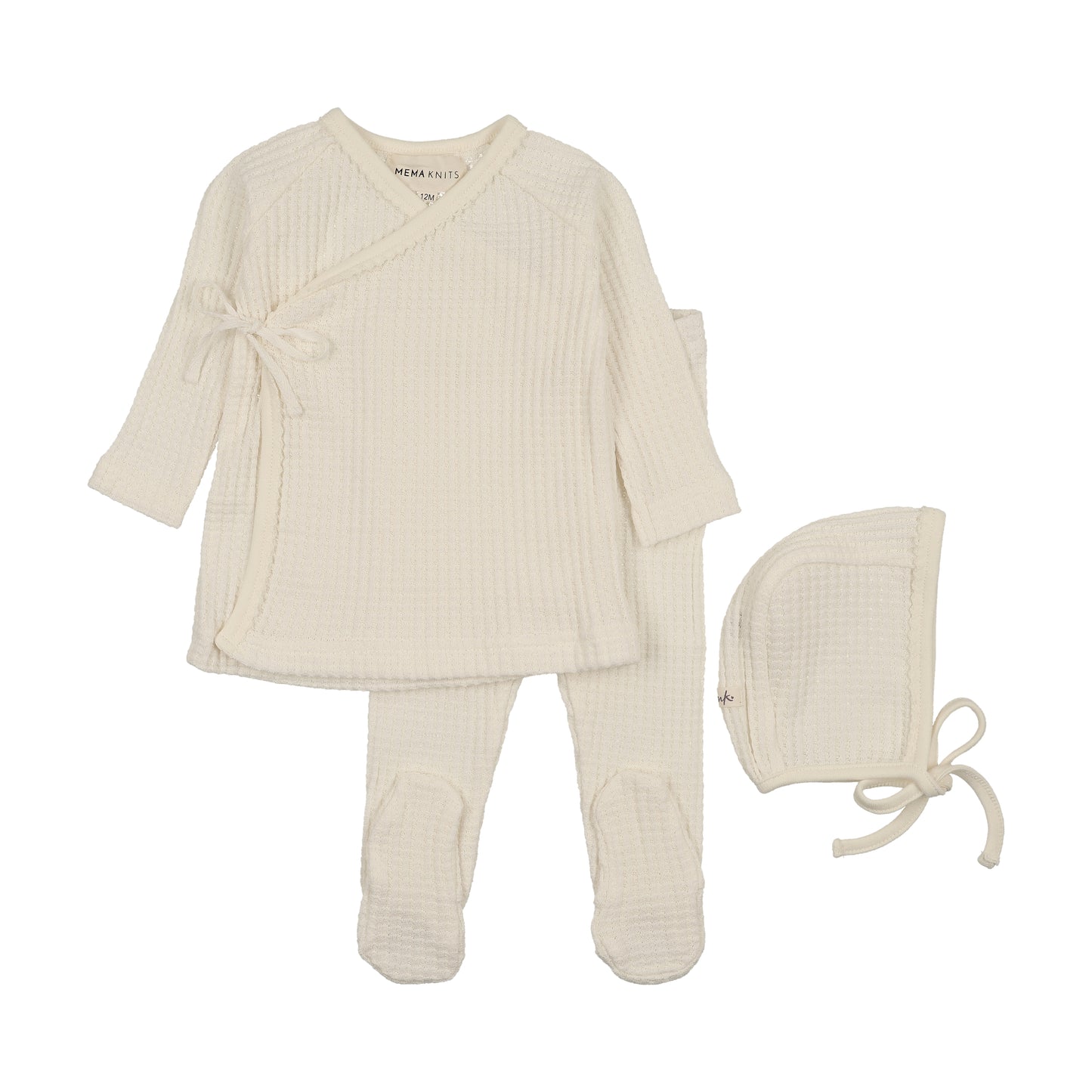 Waffle Stitched Edge 2 pc Set + Bonnet - Ivory