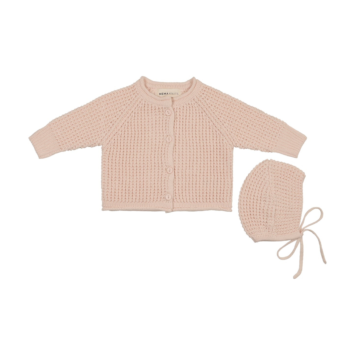 Mema Knits Knit Jacket + Bonnet Light Pink