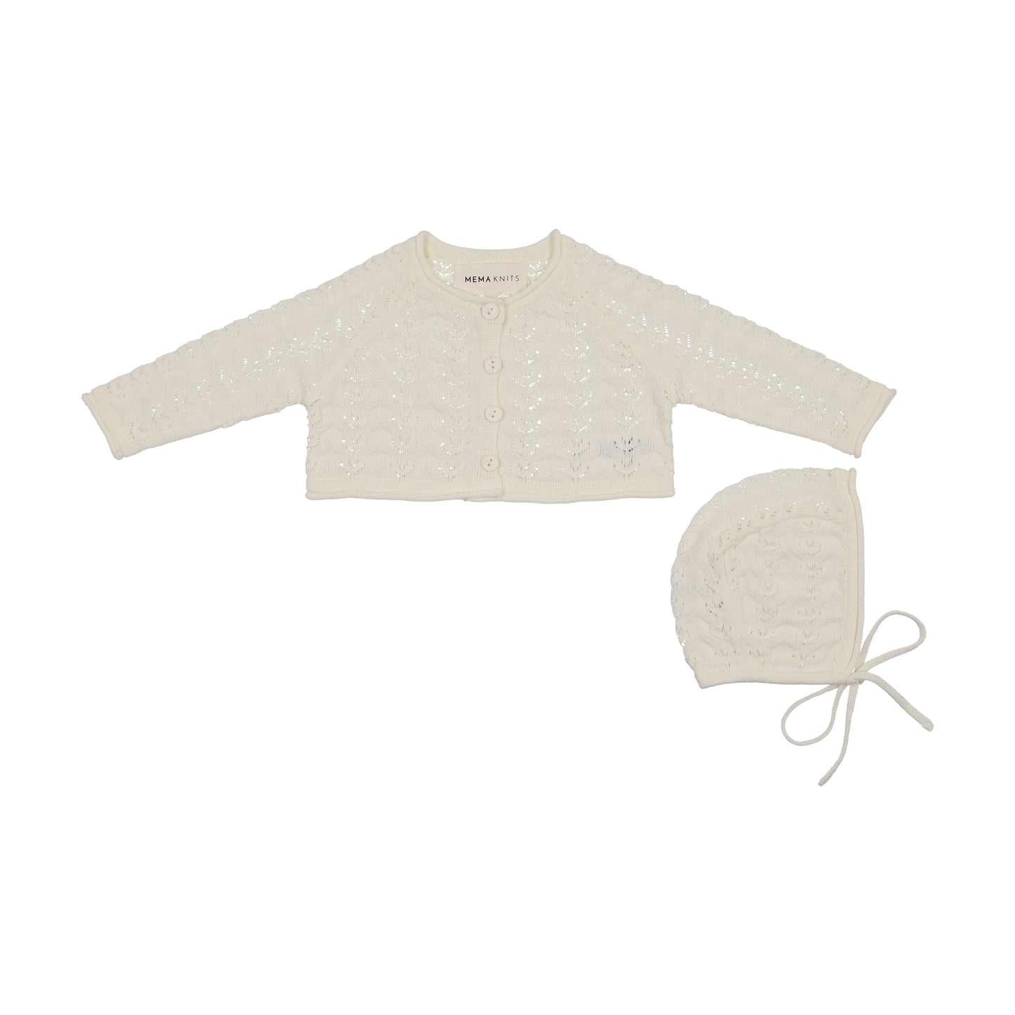 Mema Knits Pointelle Knit Cardigan Ivory