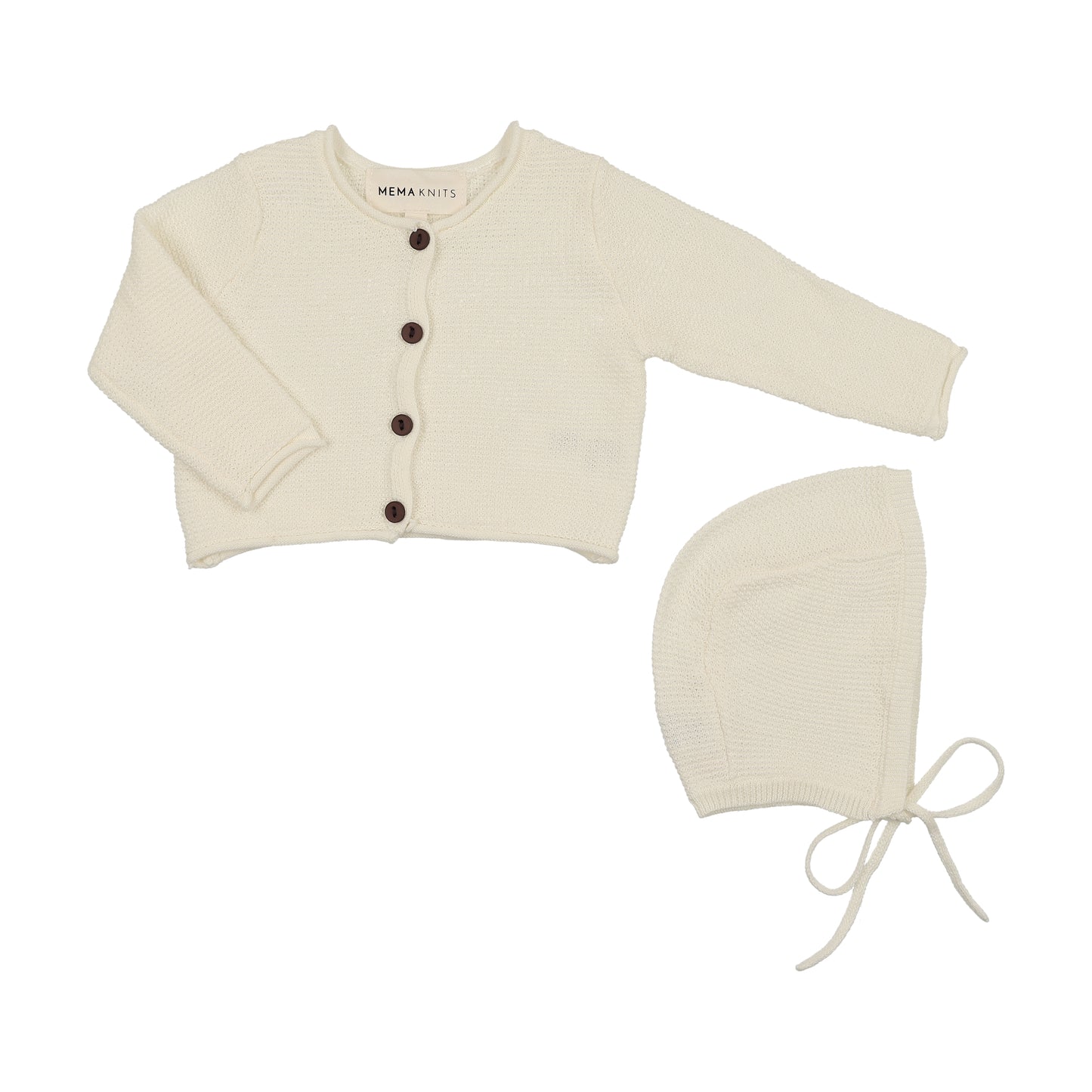 Mema Knits Ivory Cropped Knit Cardigan + Bonnet