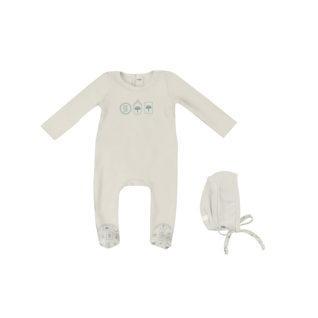 Milk Denmark Keepsake Boys Embroidery Footie & Bonnet