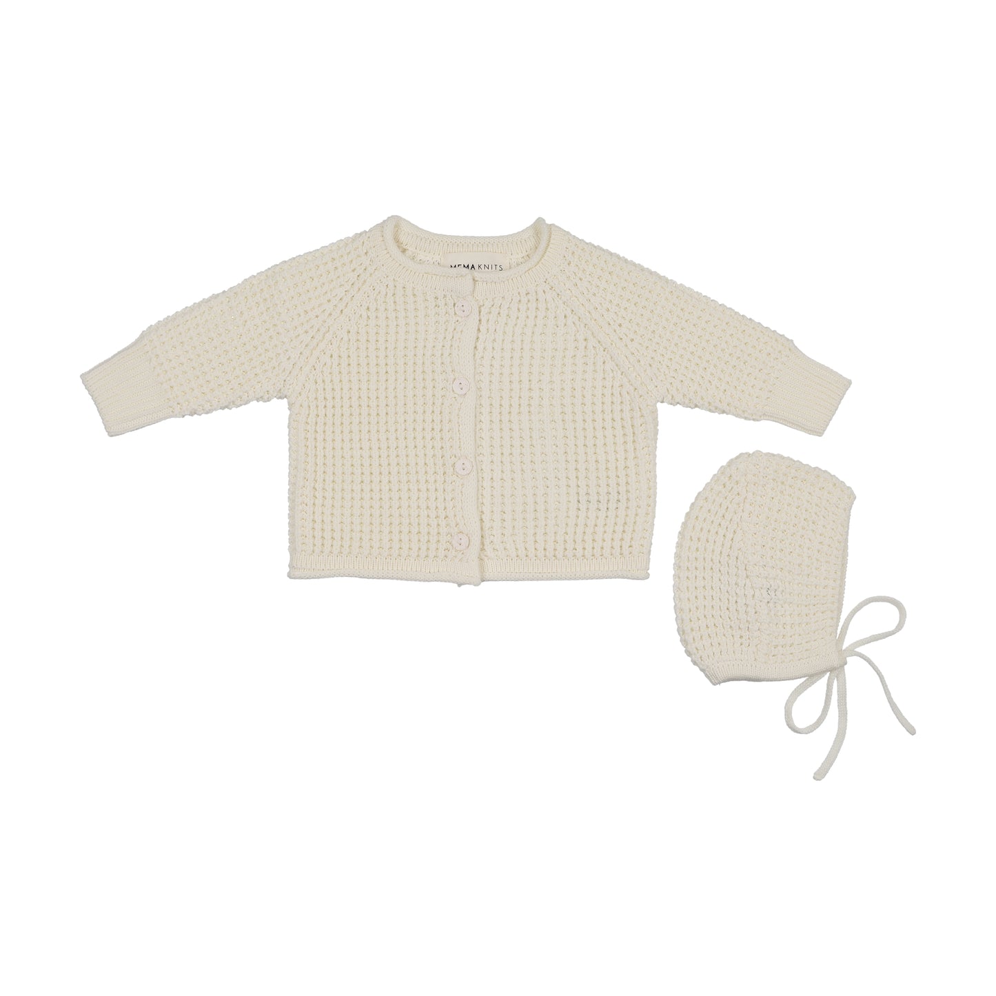 Mema Knits Knit Jacket + Bonnet Ivory