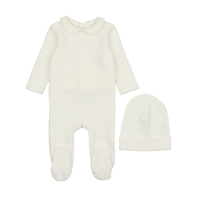 Velour Picot Edge Footie - cream