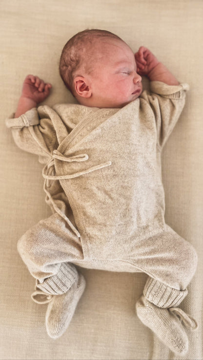 Cashmere Knit Babygrow & Bonnet - Apricot