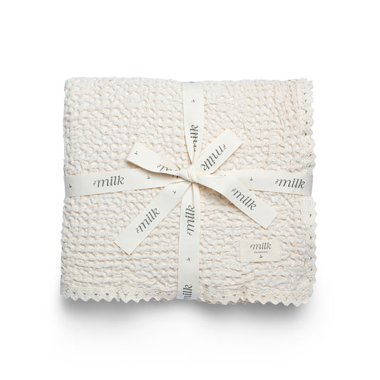 Lace Edge Blankets Waffle Ivory