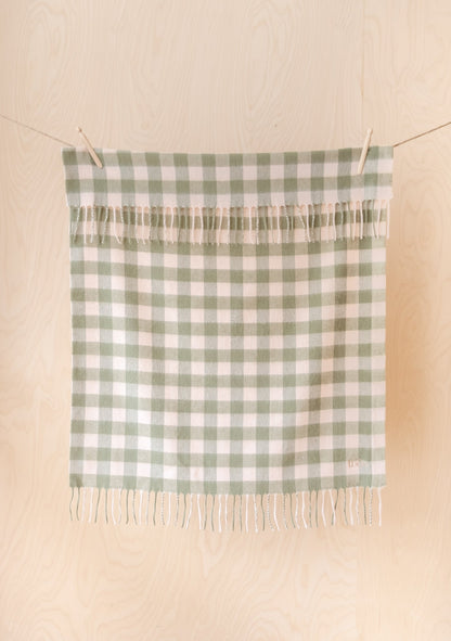 Lambswool Baby Blanket - Green Gingham