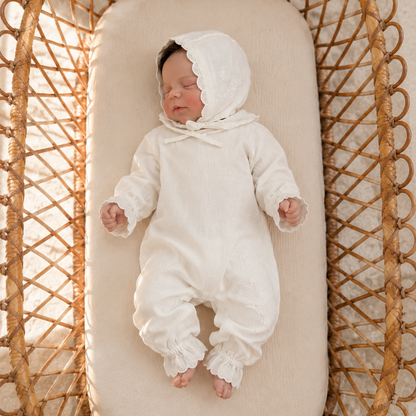 Cotton Embroidered Babygrow & Bonnet