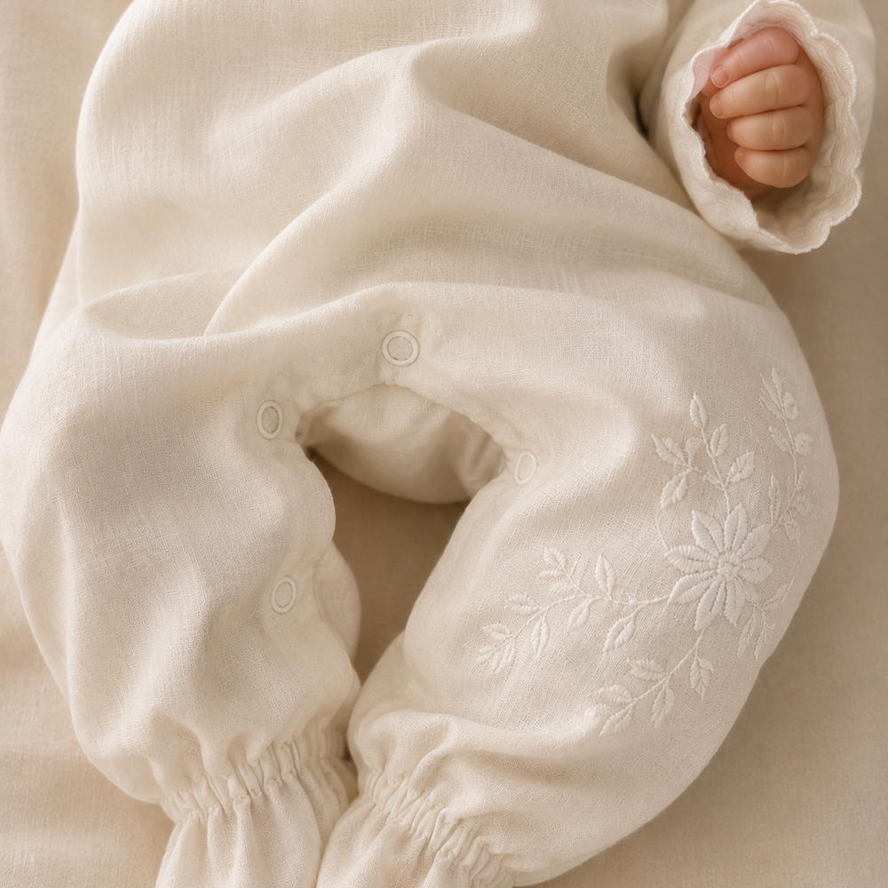 Cotton Embroidered Babygrow & Bonnet