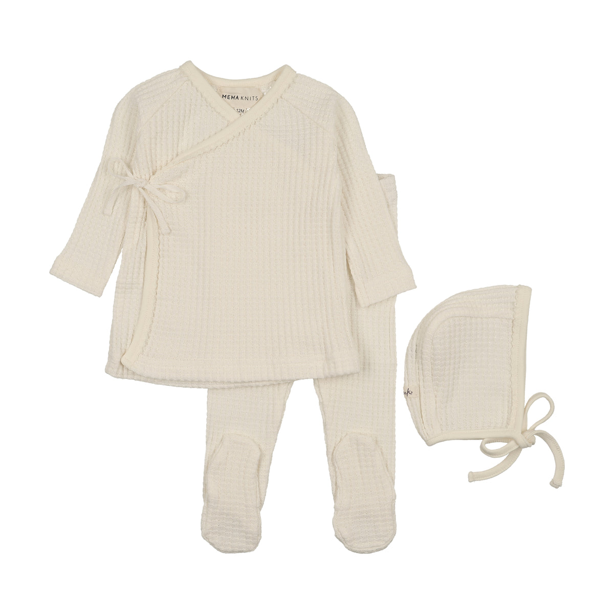 Waffle Stitched Edge 2 pc Set + Bonnet - Ivory