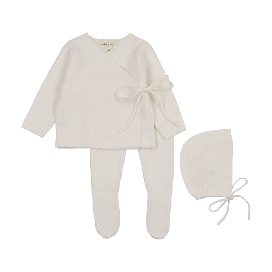 Knit Bris Set + Bonnet Winter White