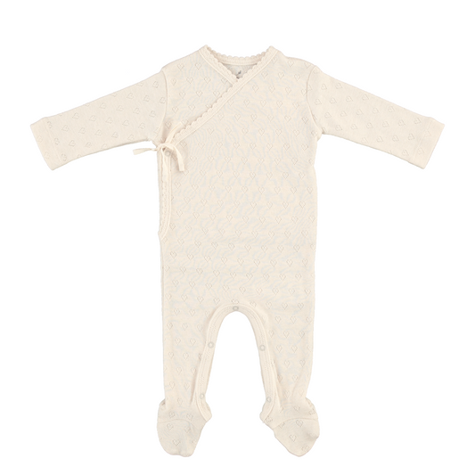 Bebe Organic Natural Heart Pointelle Wrap Overal + Bonnet