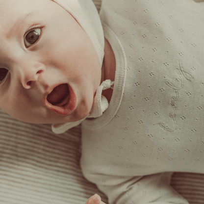 The Pointelle Romper & Bonnet - Oatmilk