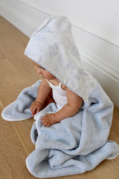 Sky Blue Toile Hooded Bath Towel