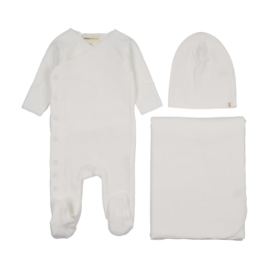 Velour Side Snap 3pc set - Winter White
