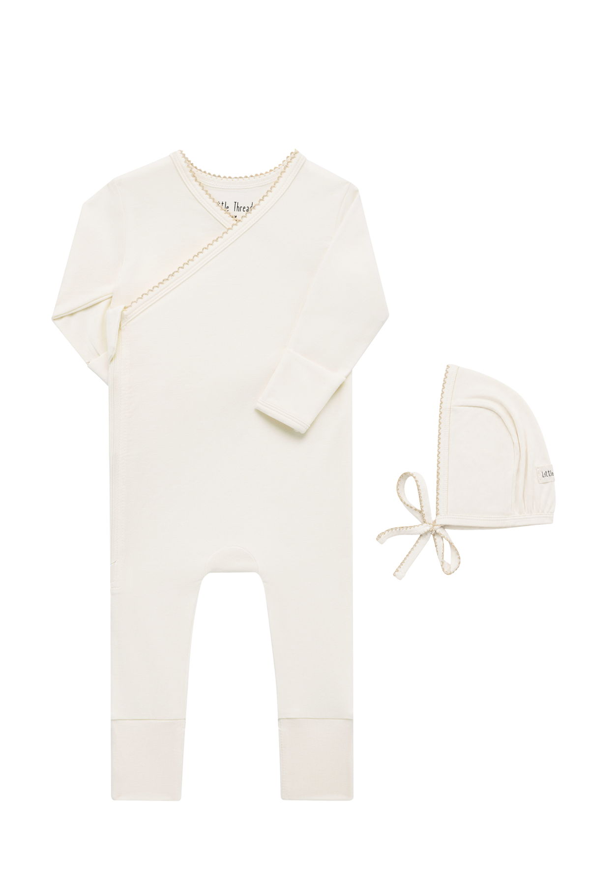 Cream Scalloped Bamboo Wrap Footie & Bonnet / Footie