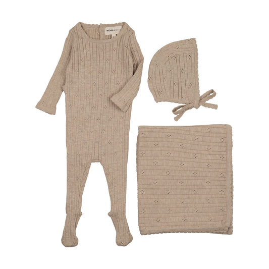 Mema Knits Beige Pointelle 3pc Set