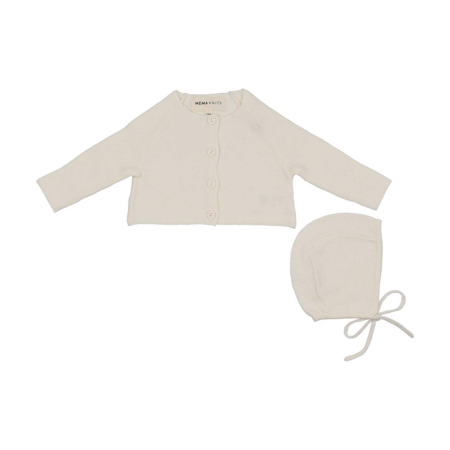Mema Knits Flat Knit Cardigan + Bonnet Ivory