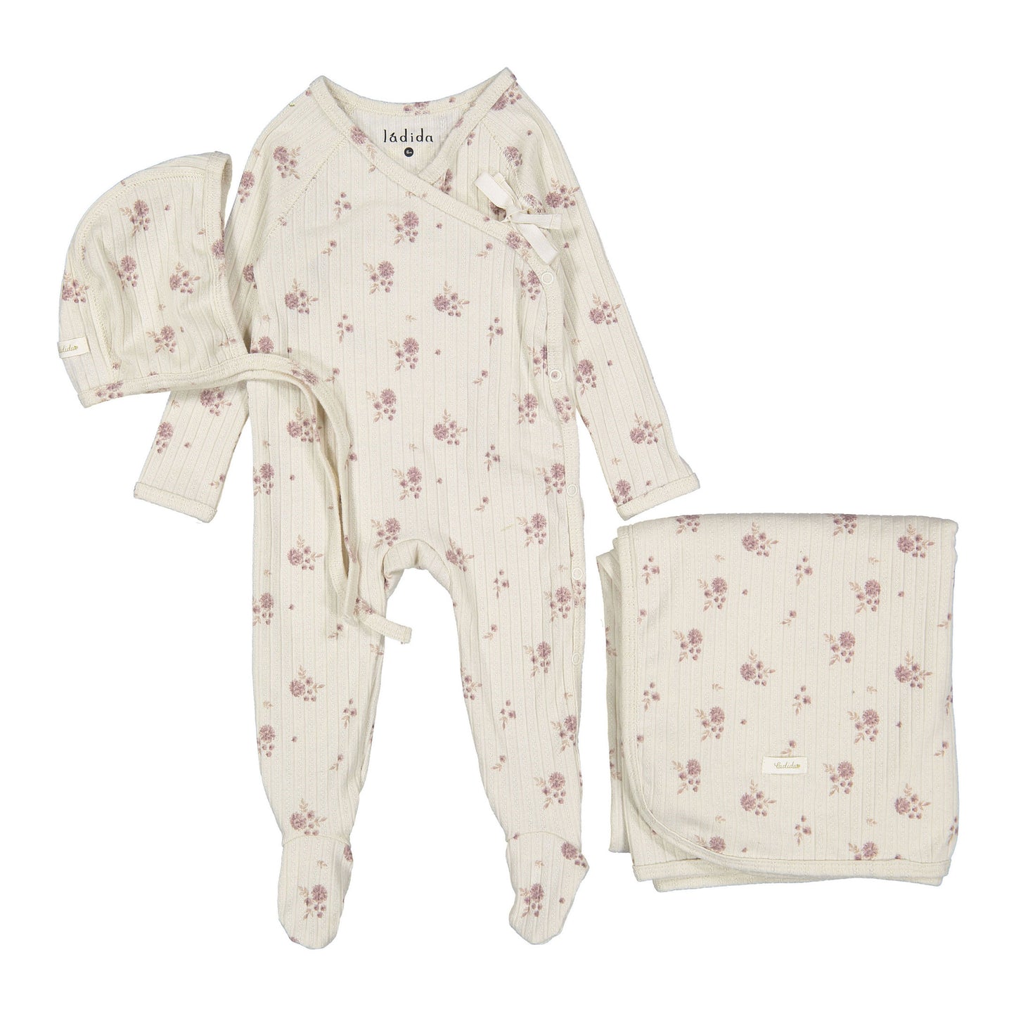 Ladida Layette Pink Pointelle Floral 3pc Set