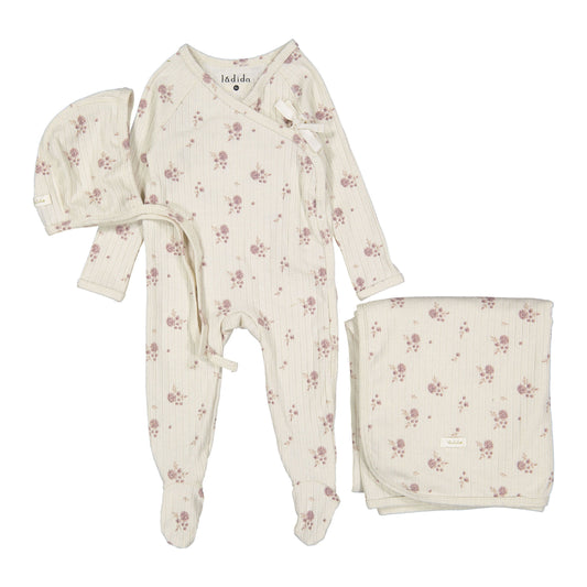 Ladida Layette Pink Pointelle Floral 3pc Set