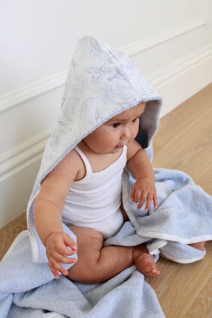 Sky Blue Toile Hooded Bath Towel