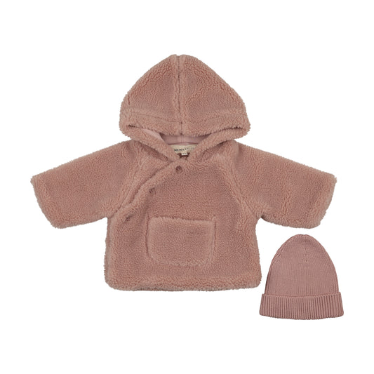 Sherpa Jacket + Knitted Beenie - Pale Rose