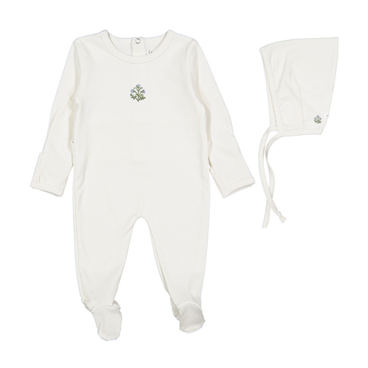 Lovely Littles Zara Embroider Footie + Bonnet - Blue