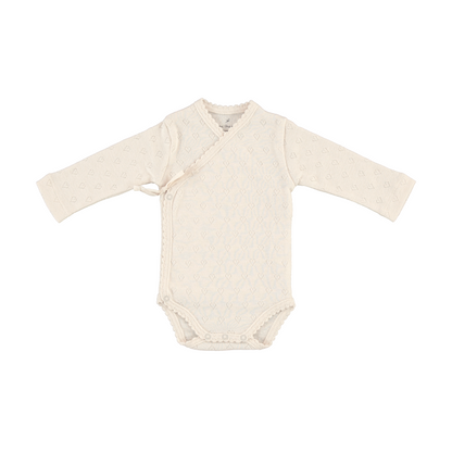 Bebe Organic Natural Heart Pointelle Wrap Onesie & Footed Leggings + Bonnet