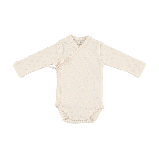 Bebe Organic Natural Heart Pointelle Wrap Onesie & Footed Leggings + Bonnet