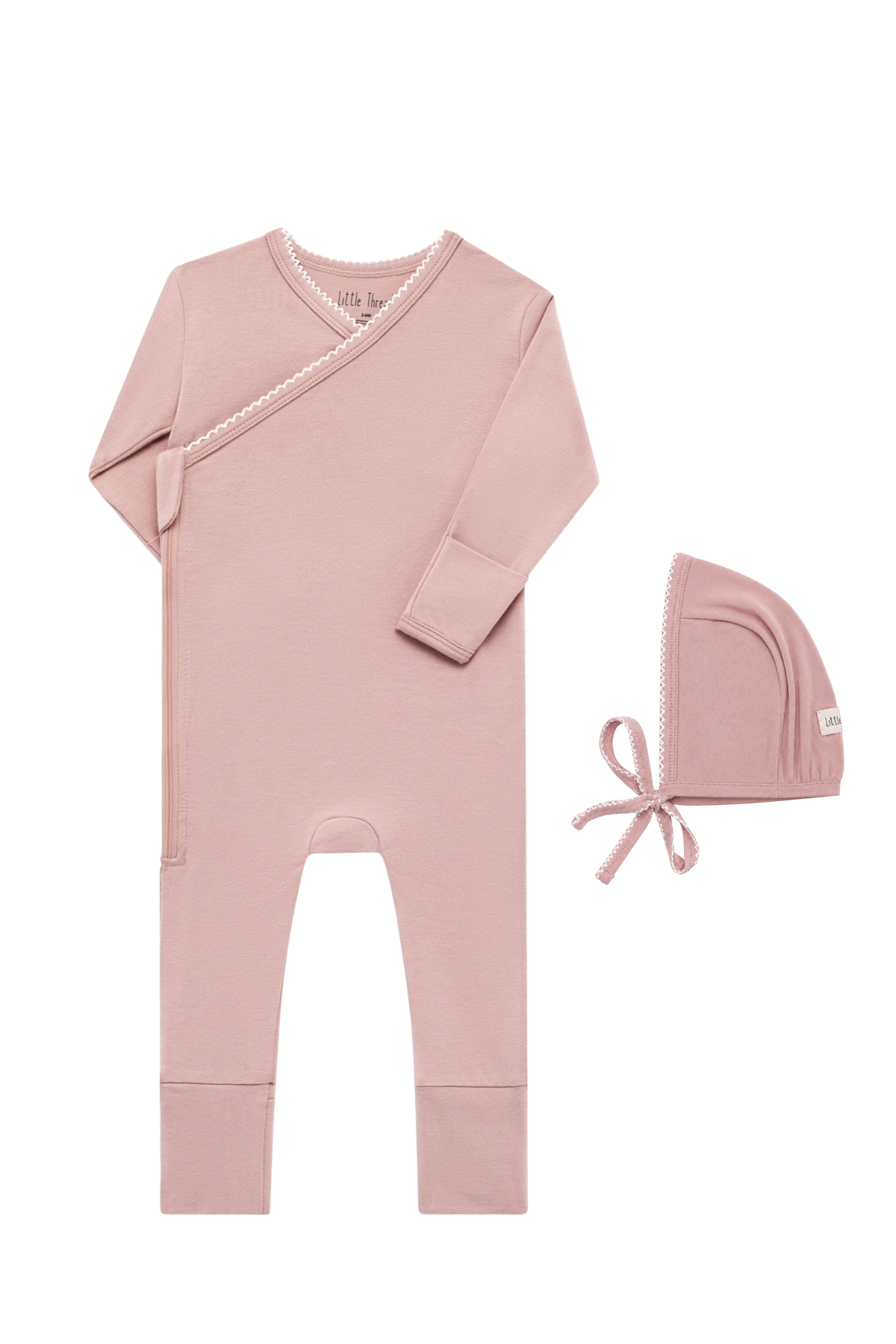 Mauve Scalloped Bamboo Wrap Footie & Bonnet / Footie