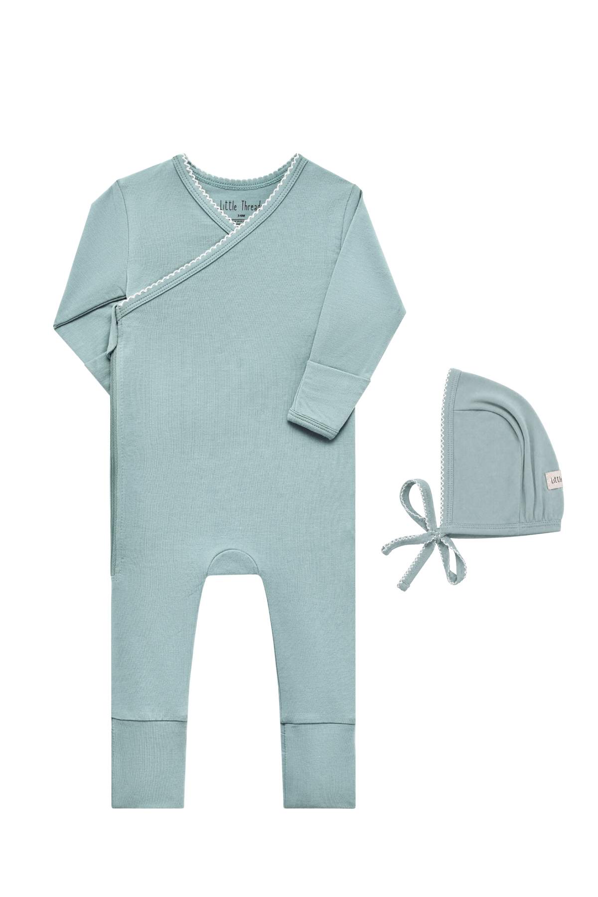 Slate Blue Scalloped Bamboo Wrap Footie & Bonnet