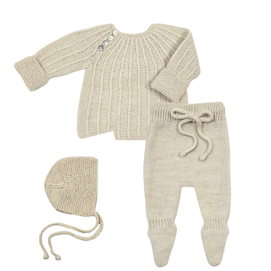 Baby Alpaca Sweater + Pants + Bonnet Set