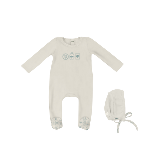 Milk Denmark Keepsake Boys Embroidery Footie & Bonnet