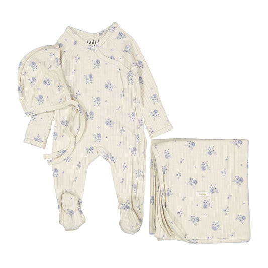 Ladida Layette Blue Pointelle Floral 3pc Set