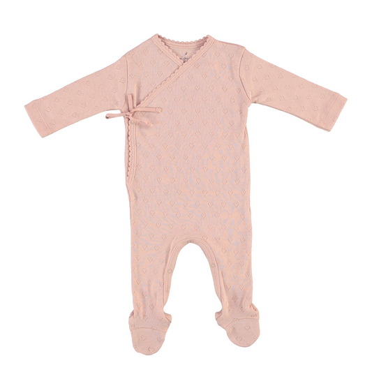 Bebe Organic Blush Heart Pointelle Wrap Overall + Bonnet
