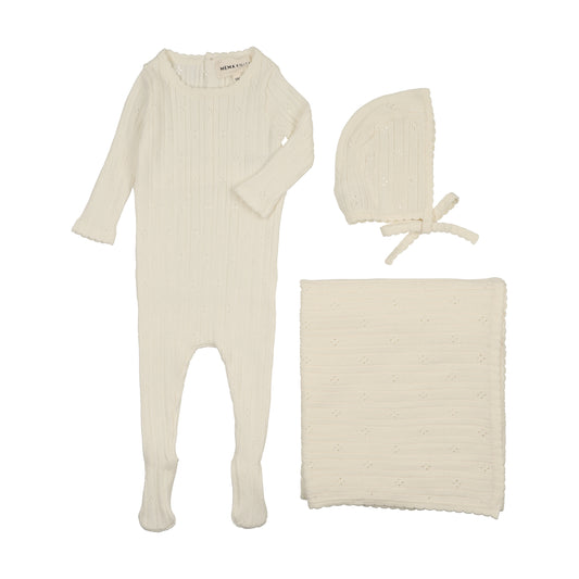 Mema Knits Ivory Pointelle 3pc Set