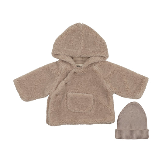 Sherpa Jacket + Knitted Beenie - Beige