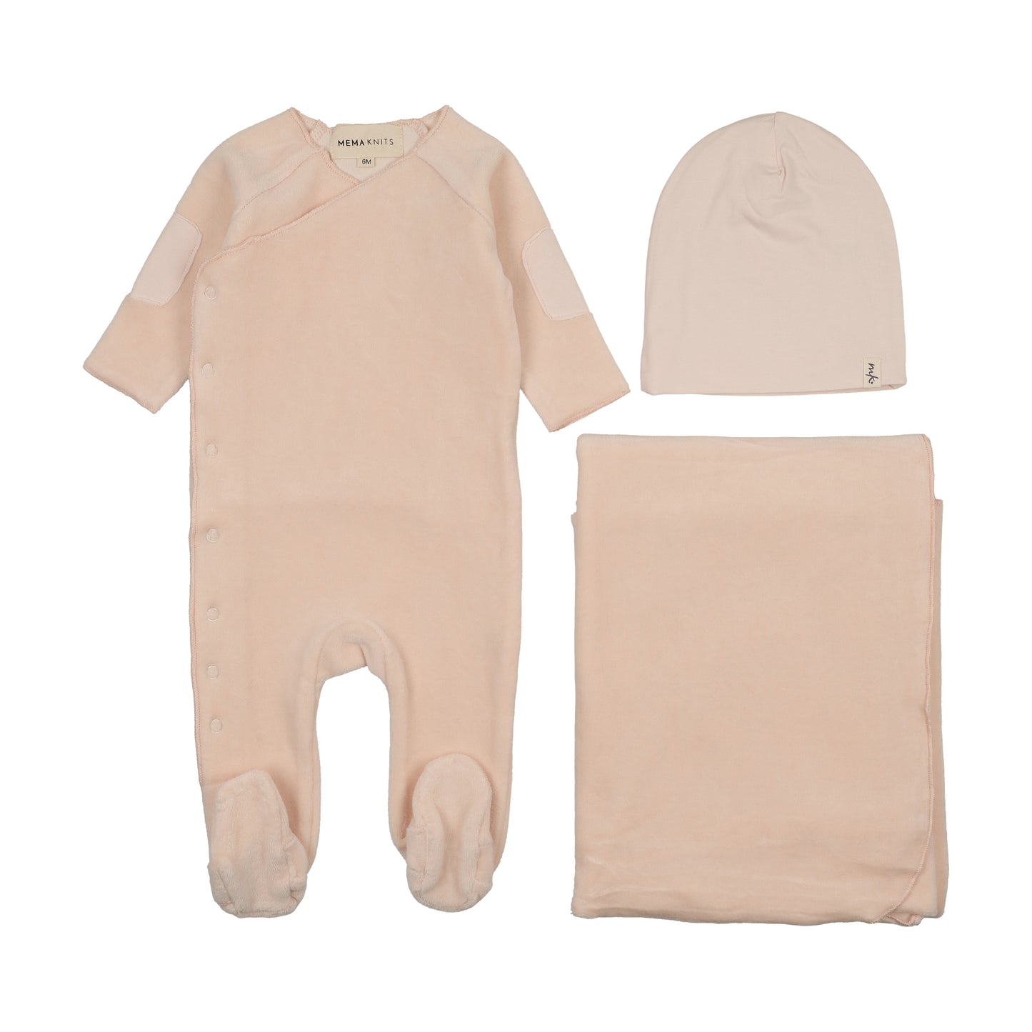 Velour Side Snap 3pc set - Blush