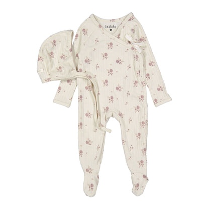 Ladida Layette Pink Pointelle Floral Romper + Bonnet