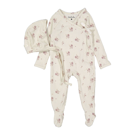 Ladida Layette Pink Pointelle Floral Romper + Bonnet